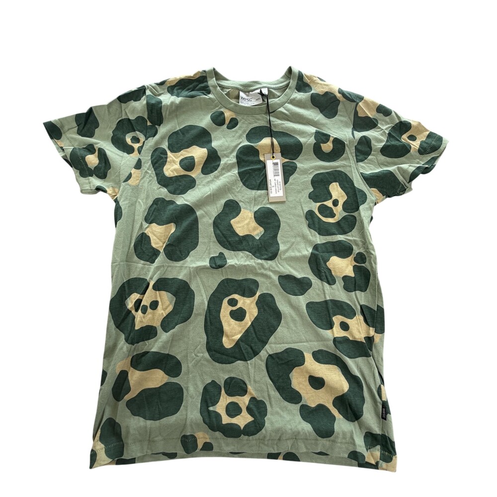 WeSC Shirt Mens Small Cargo Green Gigas Cattus Camo Animal Print Graphic Tee
